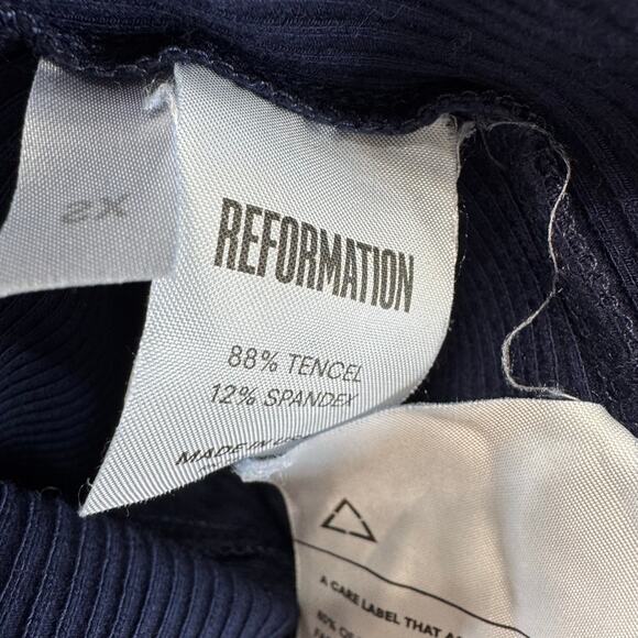 Reformation Navy Blue Ribbed Knit Square Neck Crisscross Open Back Midi Dress XS - Picture 9 of 11